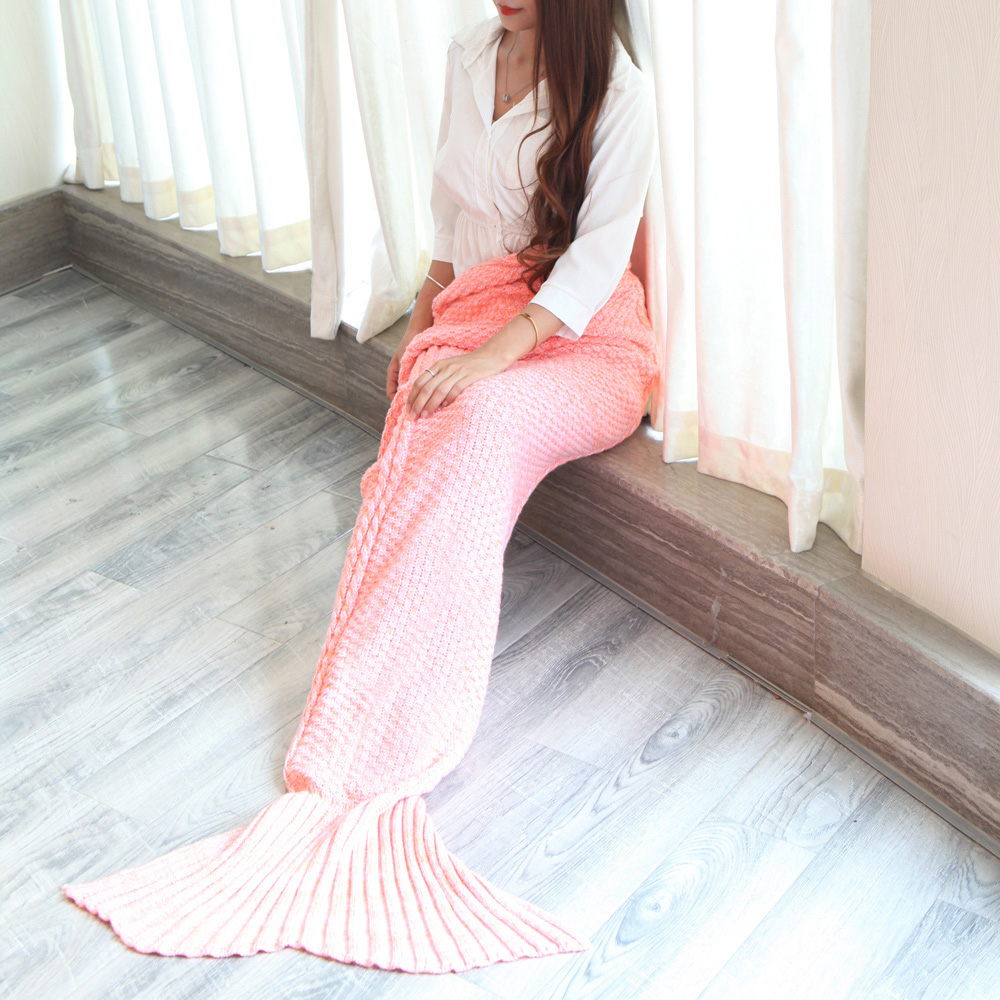 Mermaid Tail Blanket Crochet Mermaid Blanket for Adult, Soft All Seasons Sleeping Blankets 5 Colors: Pink