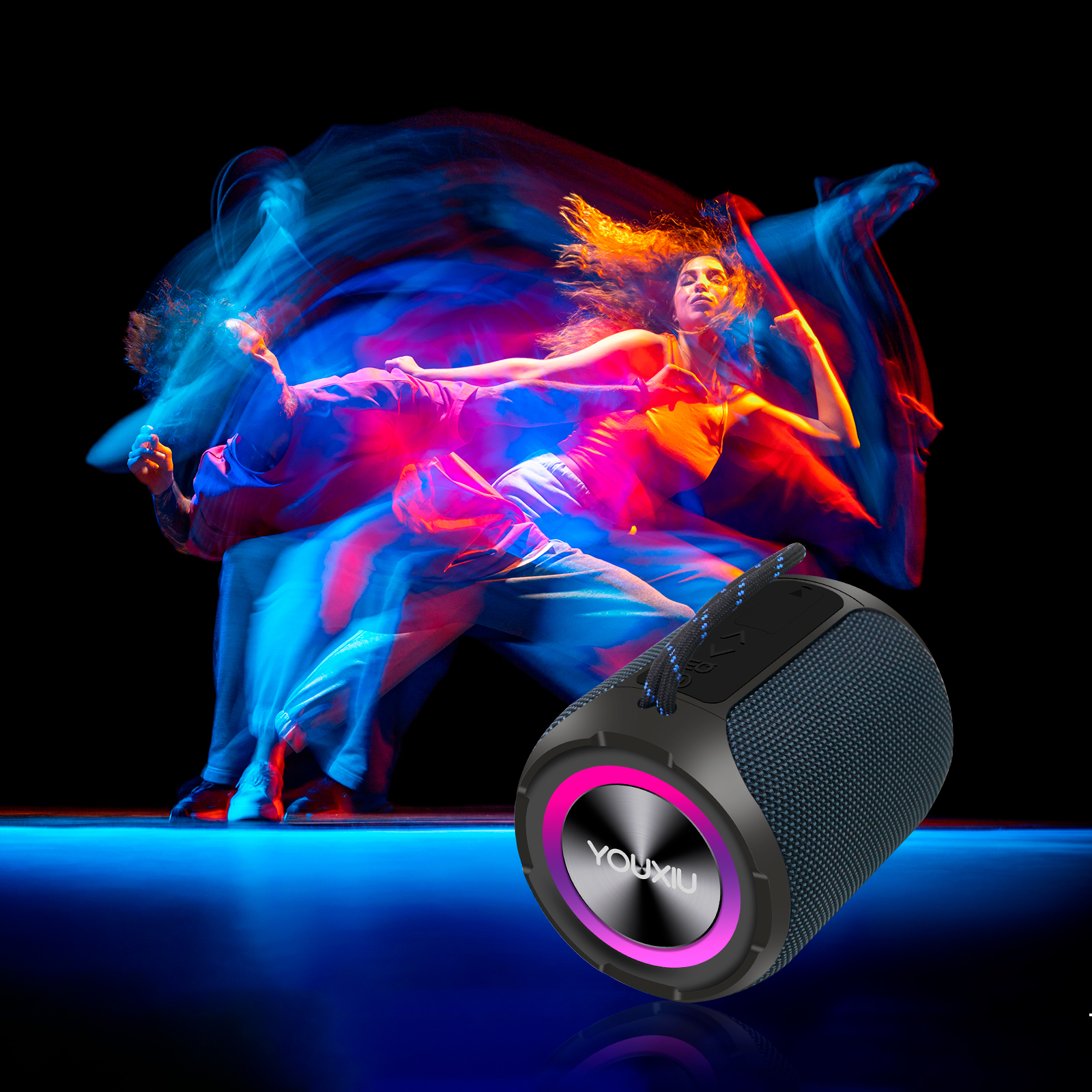 Bärbar bluetooth-högtalare  bt5.0 ipx 7 vattentät stereomusik surround trådlös högtalare med led-ljus subwoofer utomhushögtalare