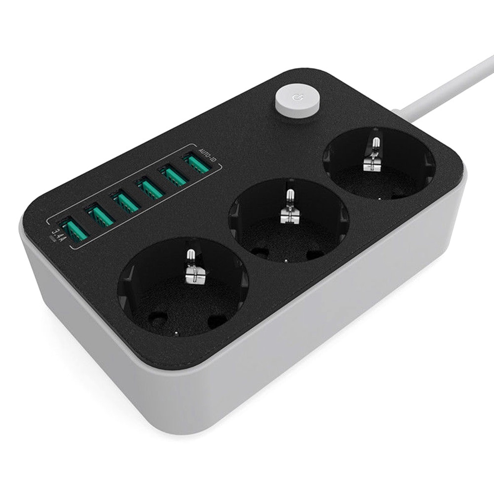 2500 w 10A Huishoudelijke Charger Power Strips Universele Verlengsnoer Opladen Poorten Overspanningsbeveiliging EU Plug 6 Usb-poorten Socket