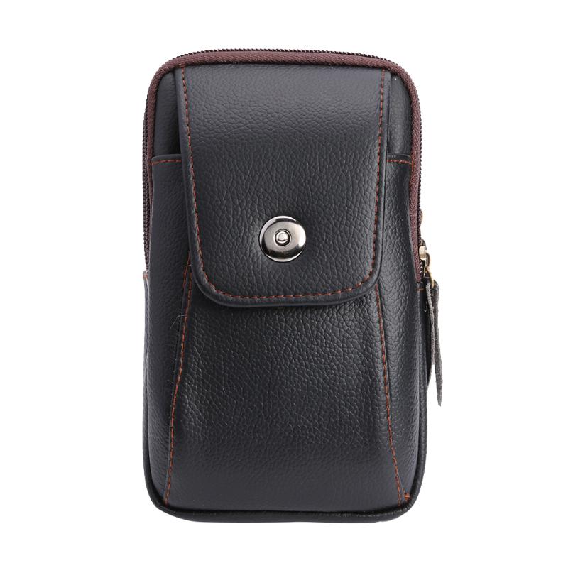 Multi-funksjon herre lommebok pu skinn glidelås veske belte bag casual klaff kort clutch holder mannlig telefon veske: Svart