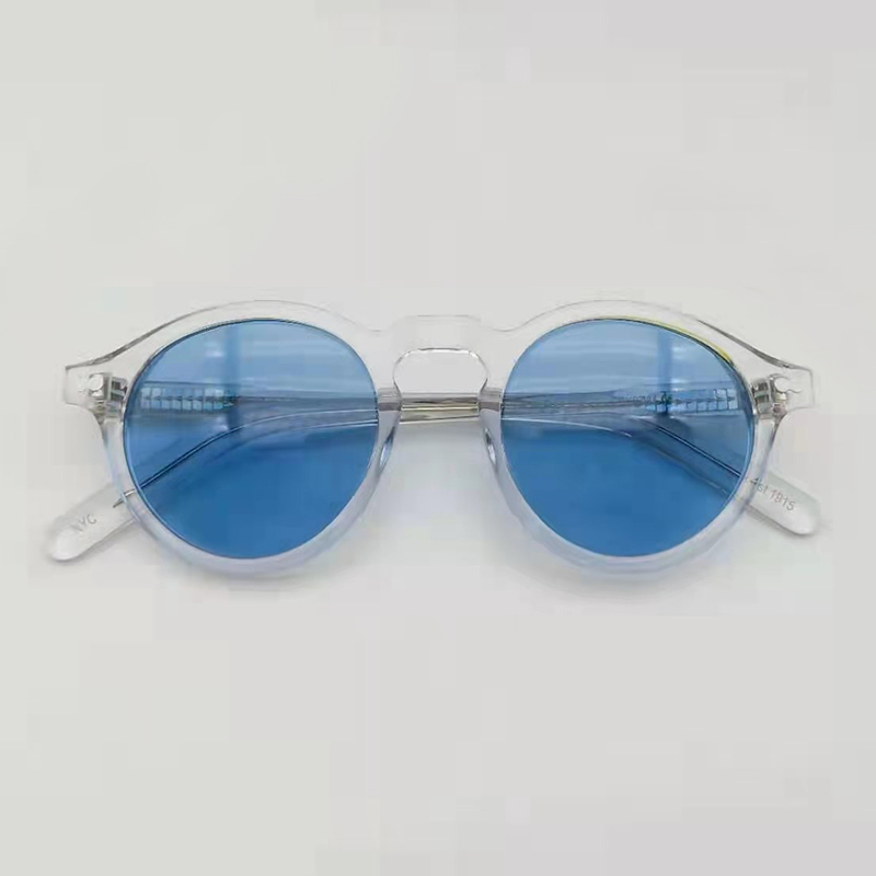 Lemtosh runda solglasögon herr johnny depp polariserade solglasögon kvinna lyxmärke vintage acetatbåge mörkerseende glasögon: Vit / Gul