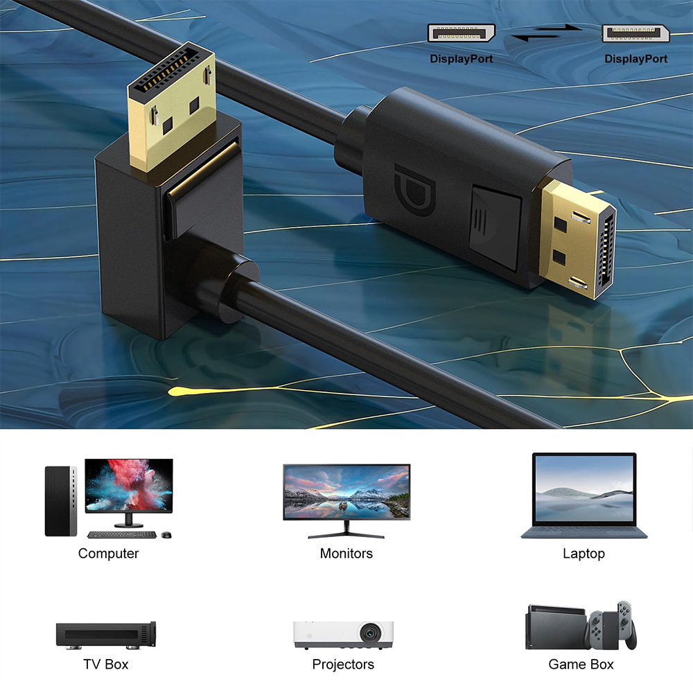 Angled Displayport 1.4 Cable 90-Degree Upward Right Angle DP1.4 8K/60Hz 4K/144Hz 2K/240Hz for Gaming Monitor Graphics Card