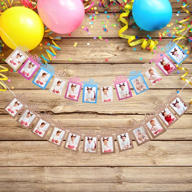 Cartel con marco de fotos de meses, decoración de feliz cumpleaños, Clip de foto para la edad del bebé, suministros para de primer año