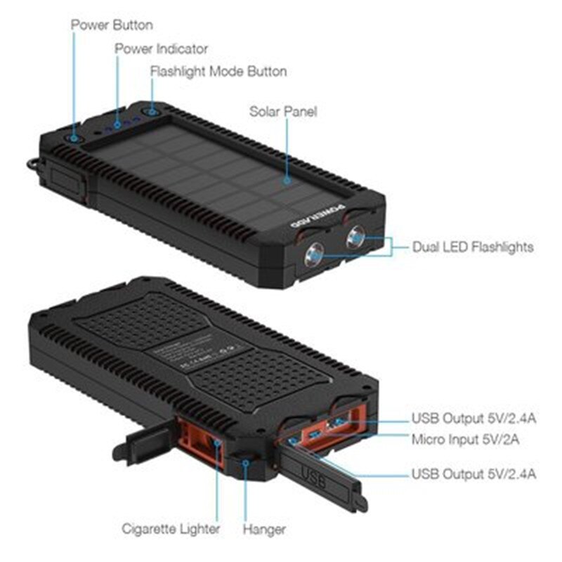 50000Mah Solar Mobiele Power Bank Met Ontsteker Sos Led Waterdichte Power Pack Outdoor Emergency Backup Externe Batterij