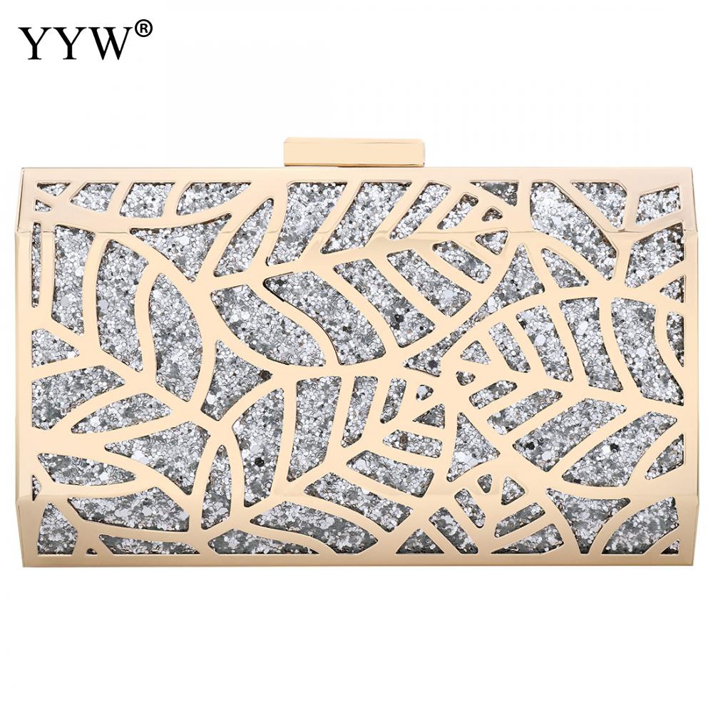 Zink Legierung Kupplung Taschen Für Frauen Abend Tasche Frauen Neue Berühmte Elegante Geometrische Kette Schulter Tasche Kasten Kupplungen: Silber-