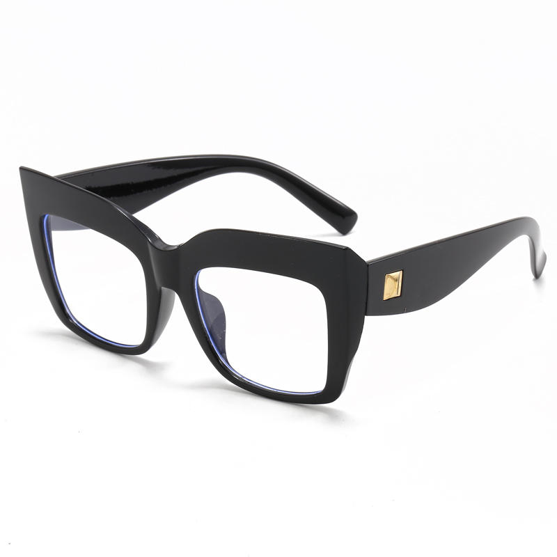 Monturas de gafas cuadradas de gran tamaño para mujer, gafas de azul antiluz azul, lentes ópticos, gafas grandes de de lujo para mujer: Negro