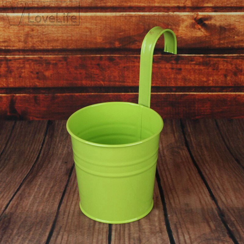 Macetas colgantes de pared para jardín y balcón, cubo de Metal, soporte para flores, 10 colores: green / 5pcs