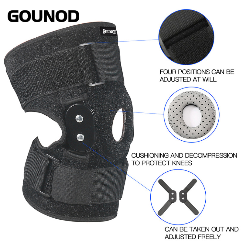 Rodillera con bisagras ajustables GOUNOD, soporte para articulación de rodilla, envoltura de menisco, alivia la fatiga de la rodilla, 1 ud./2 unidades: XL