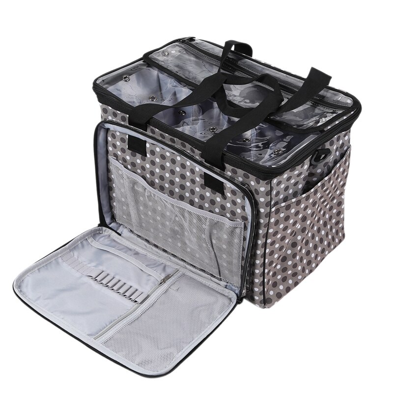 Multifunksjonell symaskin oppbevaringspose stor kapasitet syverktøy veske polyester hjemme bruk diverse tote grå