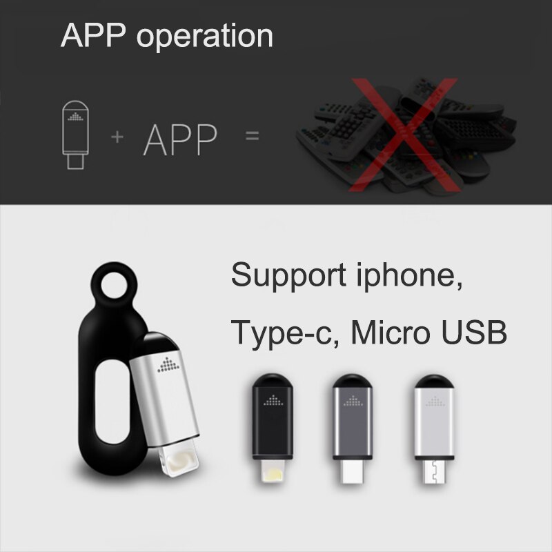 Transmissor infravermelho móvel do telefone do adaptador de controle remoto infravermelho sem fio dos aparelhos do ir para iphone/micro usb/tipo-c