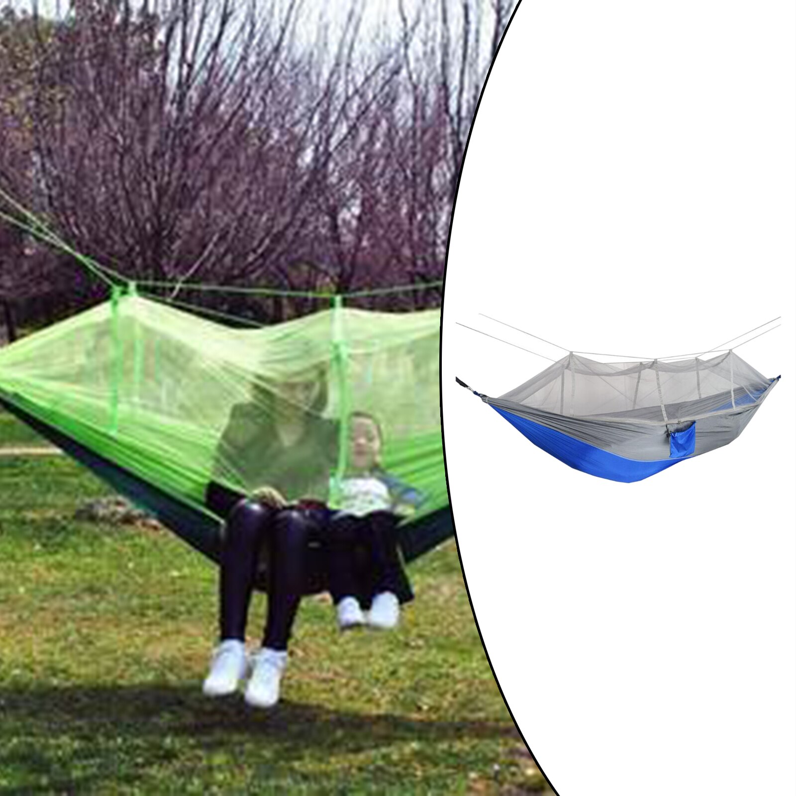 Parachute Hangmat Draagbare Camping Hangmat Met Klamboe Voor Outdoor Blauw Grijs