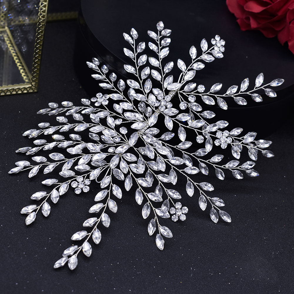 A422 pieza de pelo de novia de plata, diademas de boda brillantes, Tiaras hechas a mano, accesorios para el cabello de boda, joyería para la cabeza, tocado de novia