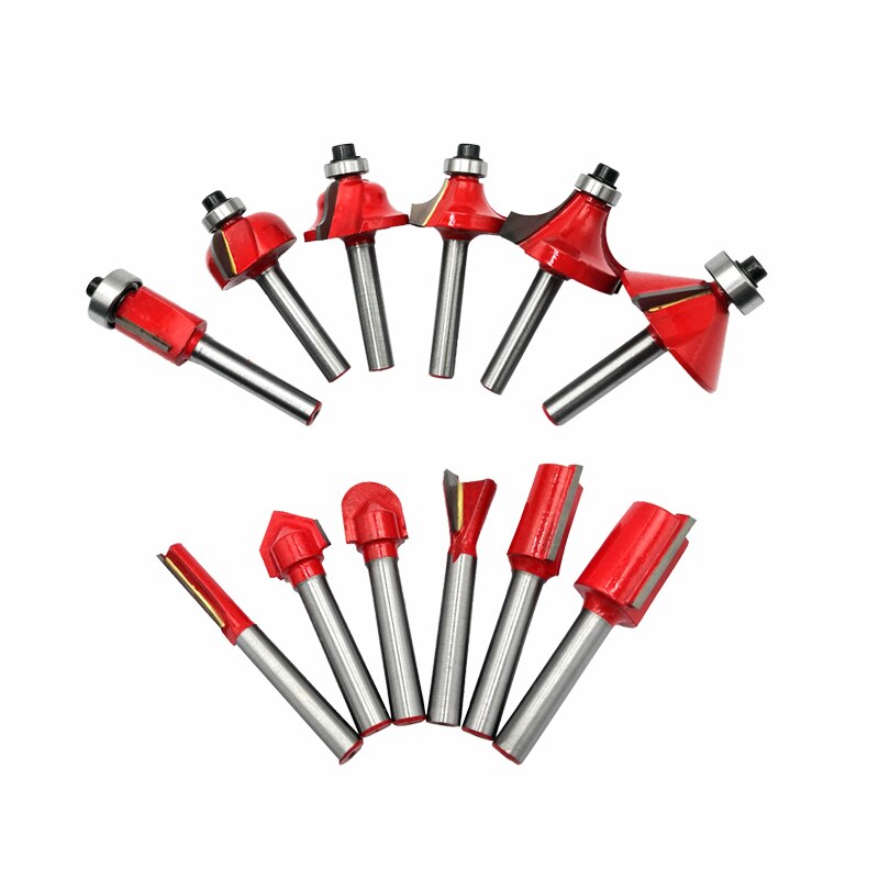 12pcs 6mm Shank Router Bit Set Trimming Straight Corner Beading Bits for Wood Milling Cutter Carbide Cutting Woodwork Tool 06011: Red Tube Packing