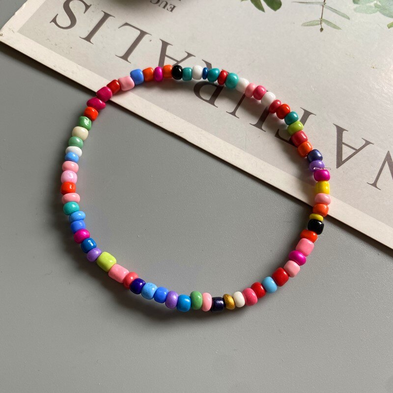 Tobillera colorida para mujer, pulsera de pie con cuentas de semillas diminutas, Color amarillo, rosa y azul, joyería bohemia de verano: A