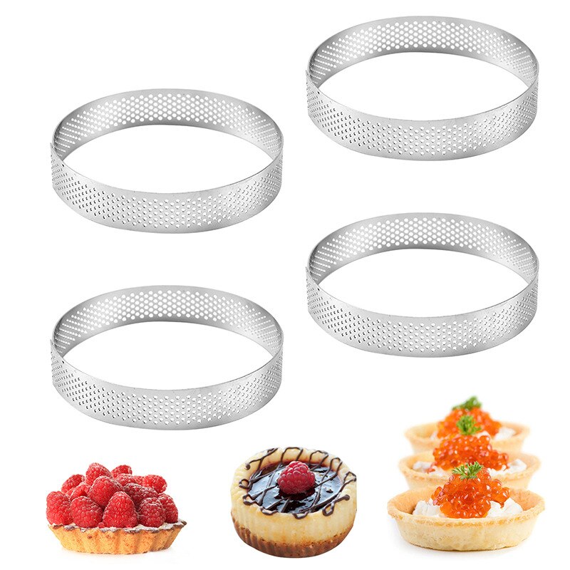 6 8 10 cm terteform i rustfritt stål ring tartelett kakemousseformer sirkelskjærer pai ring varmebestandig perforert