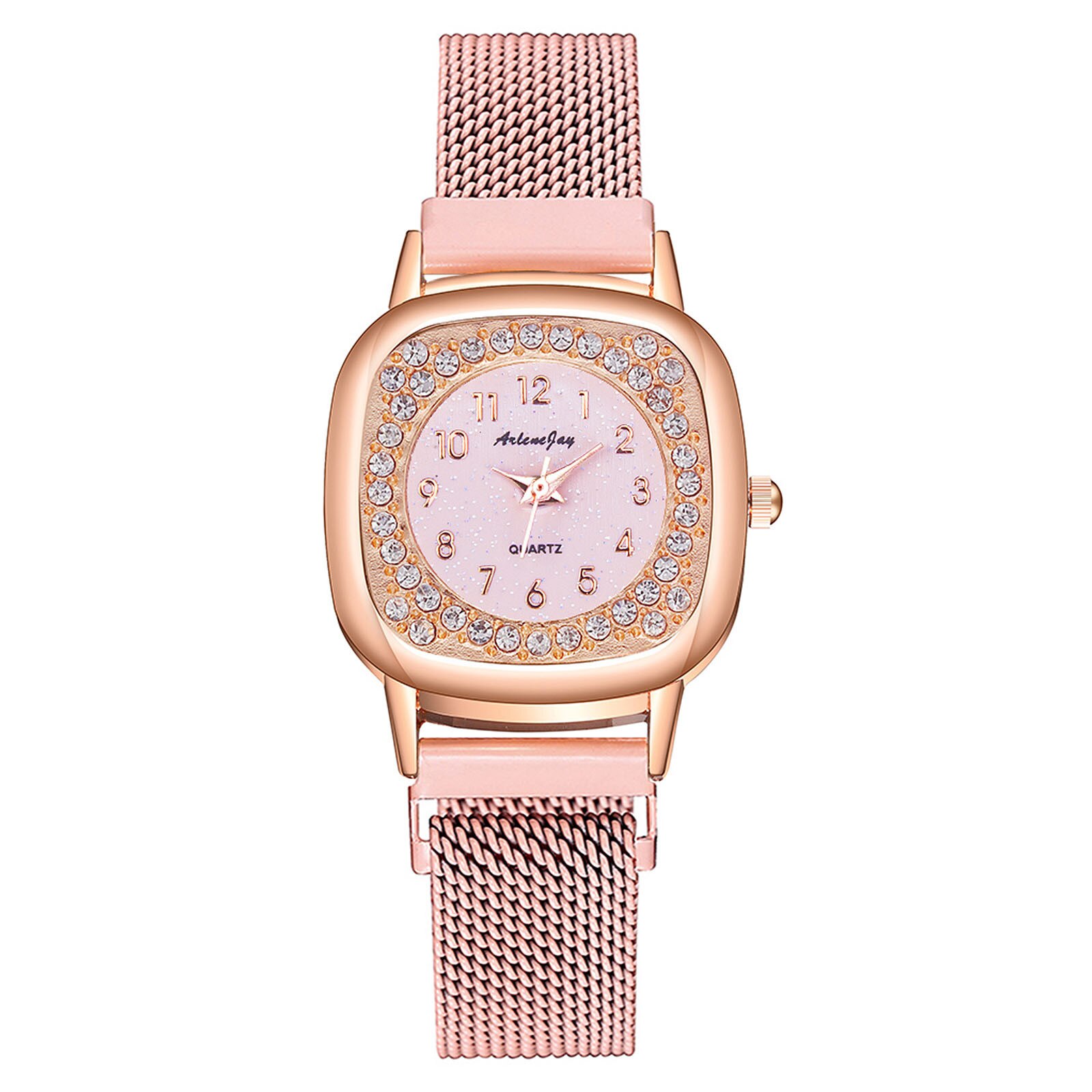 Luxe Crystal Vrouw Horloge Vierkante Wijzerplaat Armband Casual Quartz Roestvrij Stalen Mesh Band Horloge Analoge Horloge Voor Vrouwen