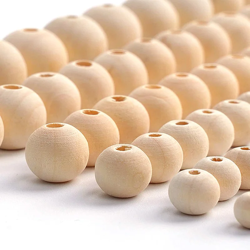 2-500 pièces perles en bois naturel avec trous 4-30mm entretoise ronde boule de perle en bois breloque de perle en bois en vrac pour bricolage accessoires faits à la main