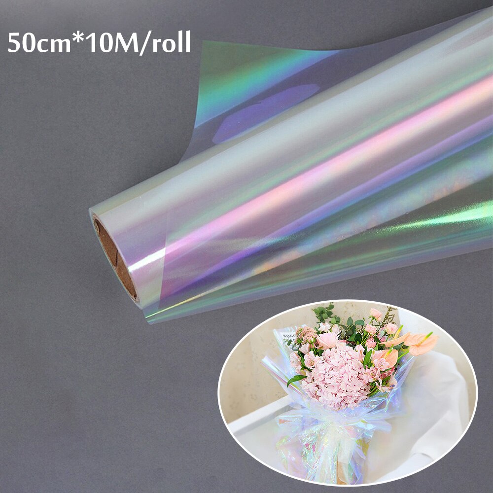 10m Iridescent Flower Bouquet Wrapping Cellophane Rainbow Film Valentines Day Packaging Birthday Wedding Party Decorations: 50cmx10m