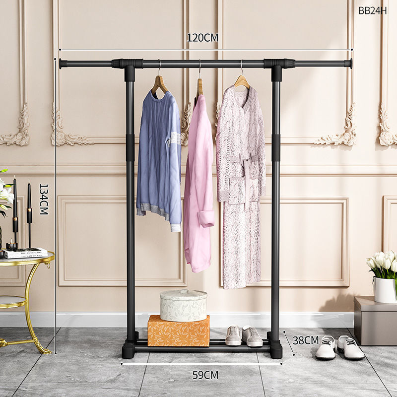 Clothes Rack Bold Single Rod Balcony Drying Rack Coat Rack Clothes Organizer: B120cm Black