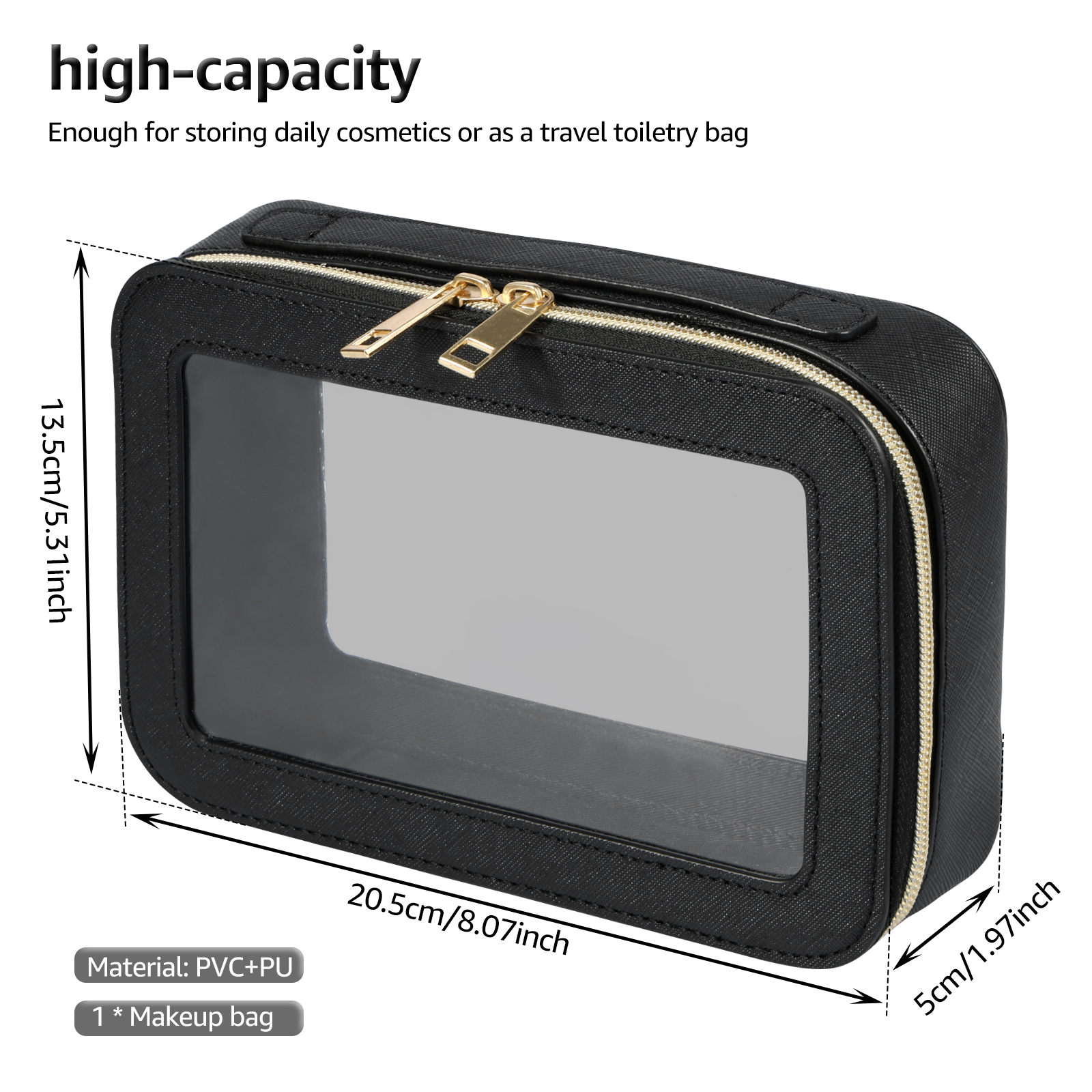 Bolsa de cosméticos pequeña, bolsa de maquillaje transparente de PVC con cremallera, bolsa de aseo impermeable de viaje, organizador de artículos cuadrado multifuncional para mujer: Azul cielo