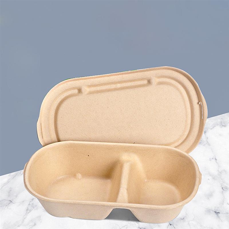 25 Stuks 800Ml Wegwerp 2-Compartiment Maaltijd Prep Containers Afbreekbaar Papier Afhalen Doos Milieuvriendelijke Doggy Dozen