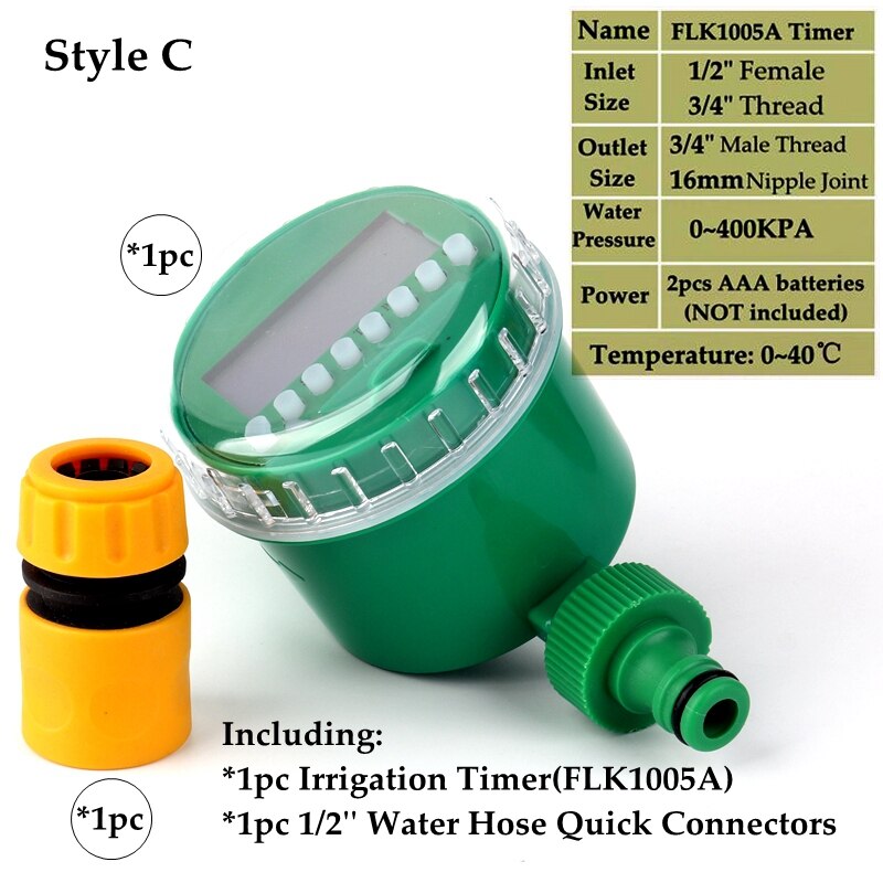 5 Style LCD Display Watering Timer Set Electronic Home Garden Ball Valve Water Timer For Garden Irrigation Controller: Style C