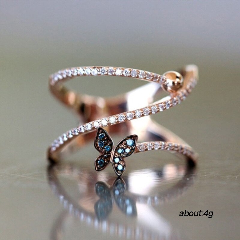 Wedding Hollow Out Vlinder Cz Ring Voor Vrouwen Officieel Voorstel Bloem Blad Ring Wedding Bands Met Uniek