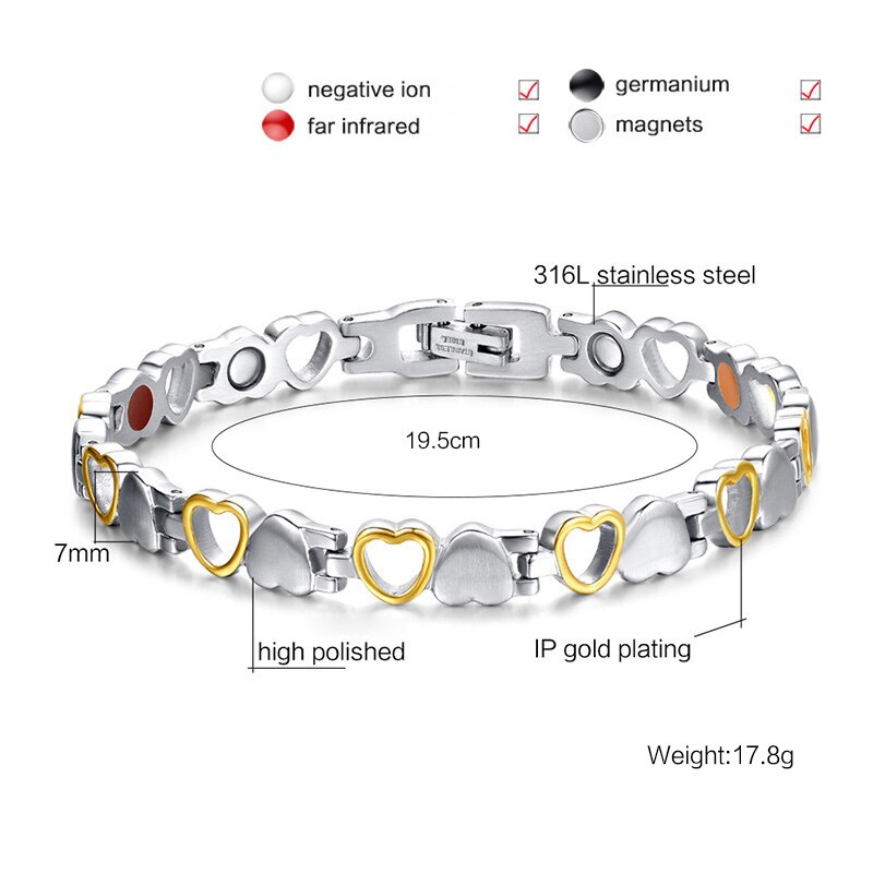 Meaeguet Herz Gesundheit Magnetische Armbinde Für Frauen 316L Edelstahl Gesundheit Pflege Elemente Armbinde Hand Kette Schmuck