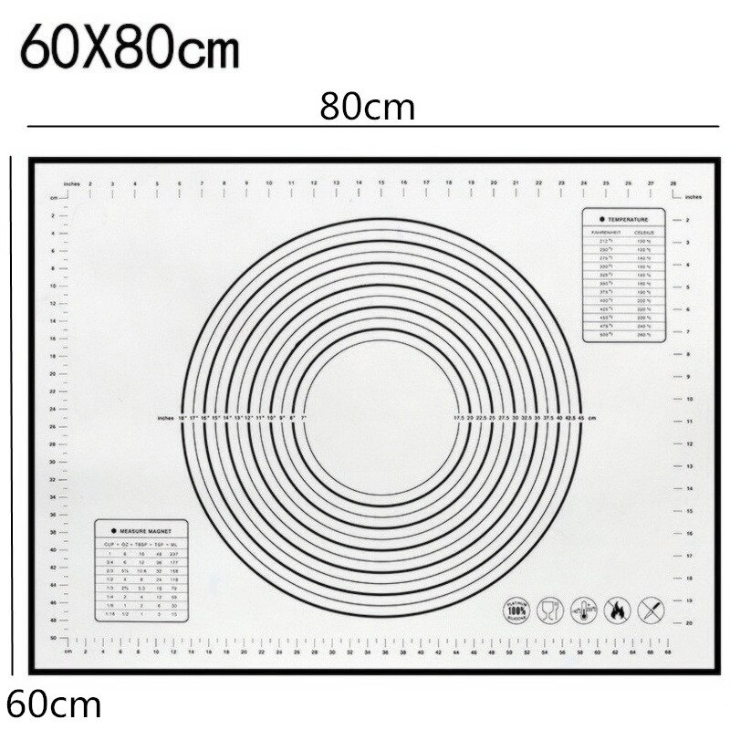 Silicone Baking Mat Scale Rolling Dough Pad Kneading Dough Mat Non Stick Pastry Oven Liner Bakeware 60*40/40*30cm: 60x80cm black