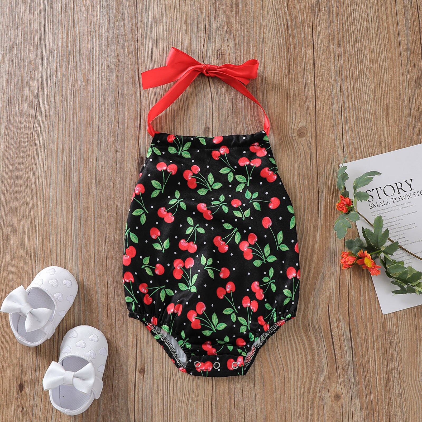 Focusnorm Pasgeboren Baby Meisjes Jongens Een Stuk Rompertjes Fruit Gedrukt Strapless Riem Backless Jumpsuits 0-24M