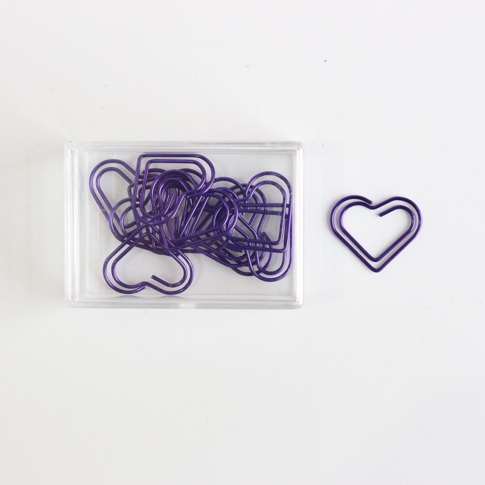 Domikee-marcapáginas con de corazón de amor, clips de papel para la escuela y la Oficina, 12 unids/caja, 5 colores,: Morado
