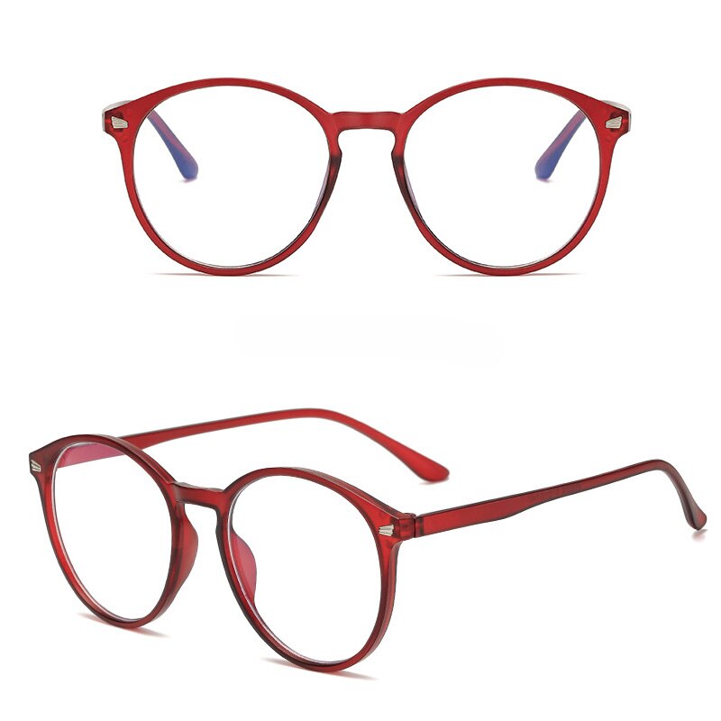 unisexe Vintage rond Anti rayons bleus ordinateur lunettes femmes cadre lunettes de jeu hommes Anti yeux vue lunettes avec étui: Red With Case