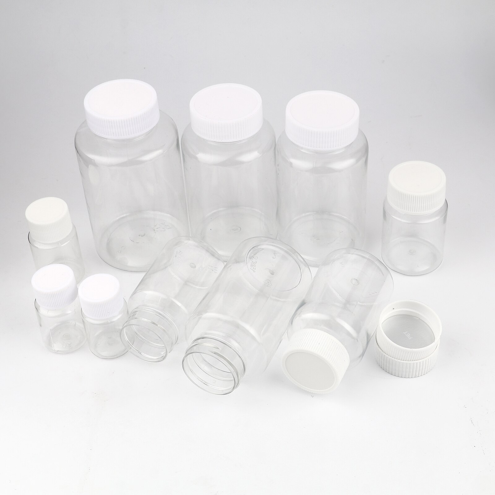 10PCs 15ml-300ml Transparent Clear PET Bottles Storage Loose Spacer Beads Wishing Bottles Empty Spice Bottles Jars DIY Crafts