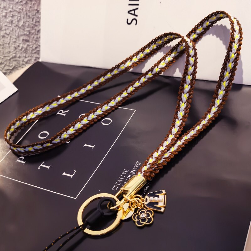 Braided neck rope accessories For iPhone 11 Charm ID card gym key USB badge holder lanyard: Brown