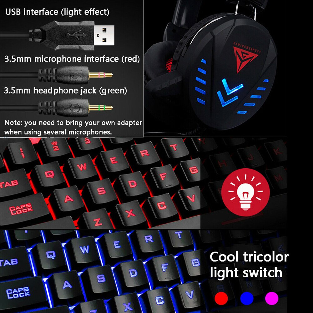 4pcs K59 Illuminated Gaming Mouse Keyboard Pad Headset Mechanical Wired USB Keyboard Set Computer Desktop Backlight Headset