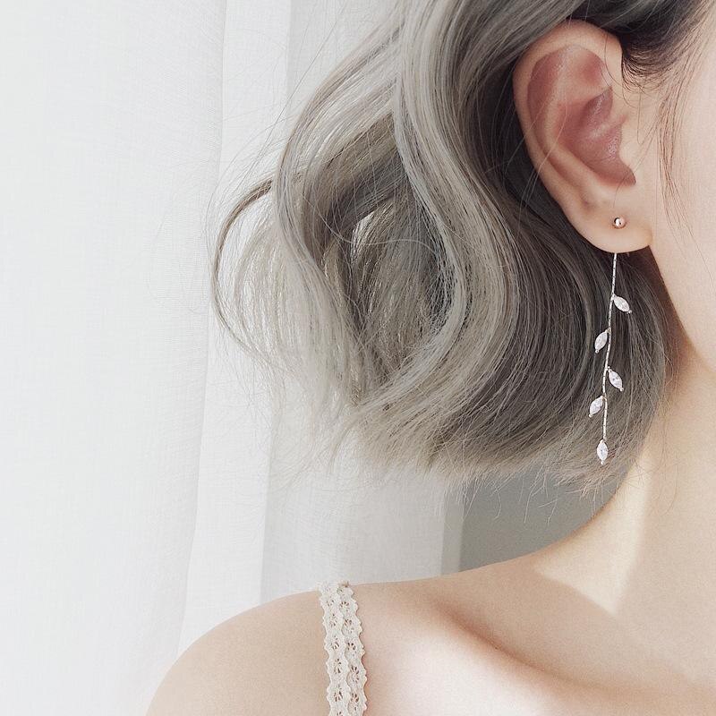 Lange Verzilverd Crystal Leaf Tassel Oorbellen Voor Vrouwen Wedding Sieraden: TT