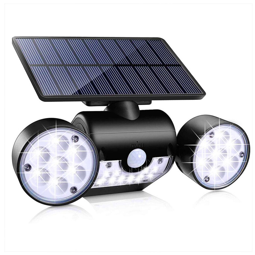 Zonne-energie wandlampen met dubbele kop, 360- graden bewegingsdetectie op zonne-energie, beveiligingsnachtlampjes voor in de tuin: Default Title