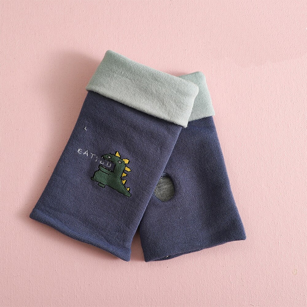 Rękawiczki bez palców kreskówka dinozaur kwiat z designem serca rękawiczki z dzianiny kobiety ciepłe zimowe różany palec ręka rękawice z jednym palcem: navyblue dinozaur