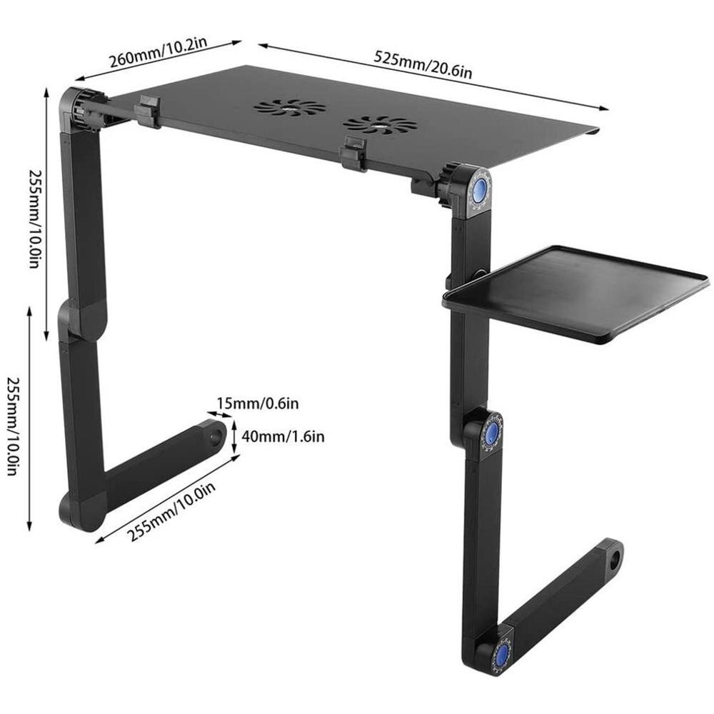 Bærbar bordstativ med justerbart sammenleggbart ergonomisk stativ skrivebord for ultrabook, netbook eller nettbrett med musematte