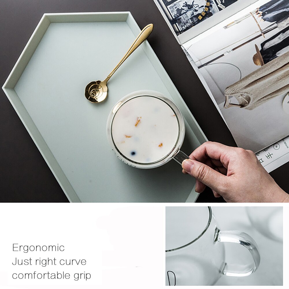 Vidrio vientre tazas Estilo corto transparente desayuno taza de alta temperatura resistencia creativa café té de la leche de yogur de avena tazas