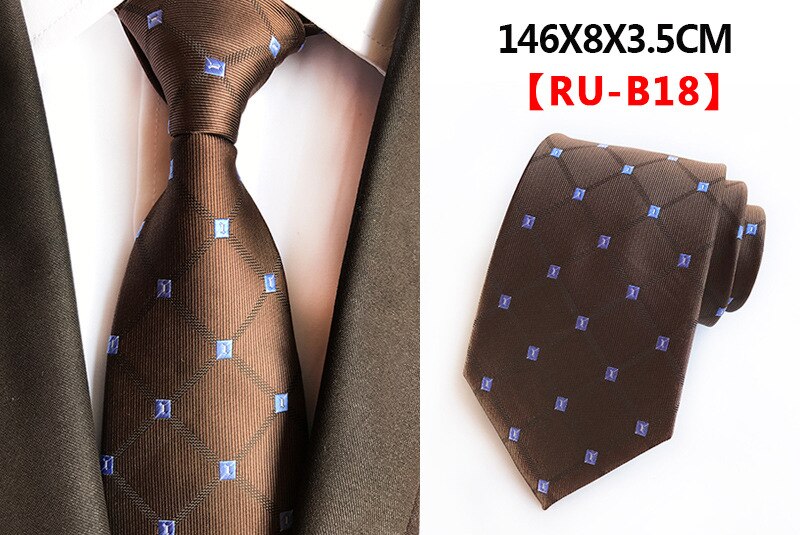Ricnais 8cm Formal Tie Brown Yellow Plaid Striped Silk Necktie Suit Mens Silk Neck Tie For Man Business Wedding Party Gravata: 18