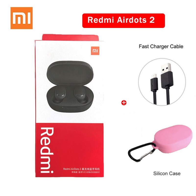 Xiaomi Redmi AirDots 2 sans fil Bluetooth 5.0 redmi airdots2 Mi Ture écouteurs sans fil dans l'oreille stéréo basse pas redmi airdots s: Airdots 2  pink case
