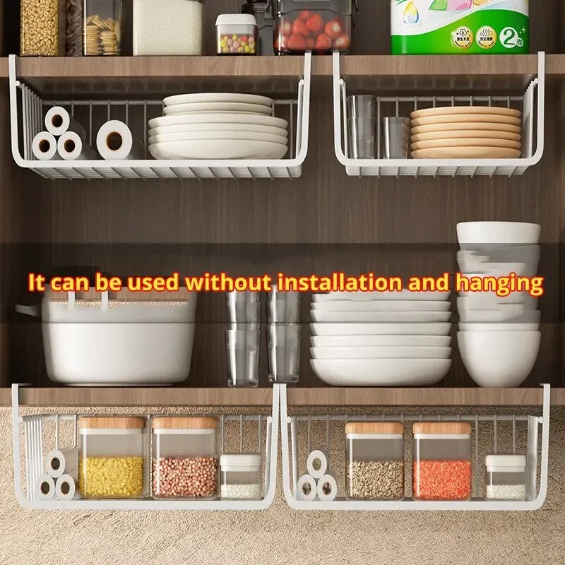 1Pc Wit/Zwart Hangend Net Mand Ijzeren Materiaal Grote Capaciteit Opknoping Onder Kast Muur Garderobe Opbergmand Keukengereedschap