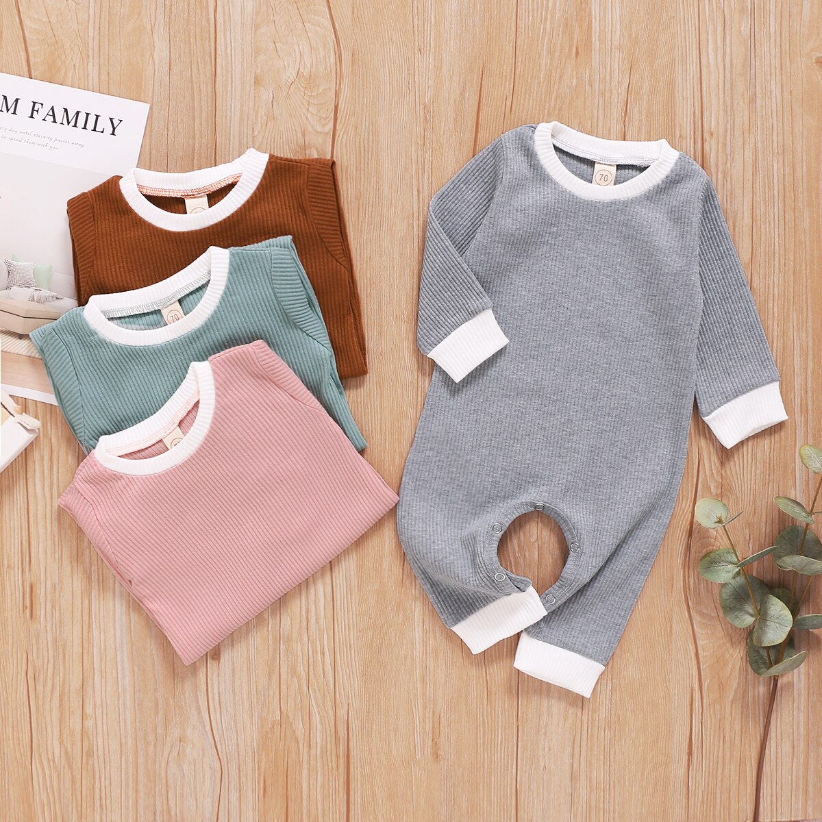 Efterår nyfødt baby drenge piger bukser solide langærmede knap afslappede jumpsuits outfits