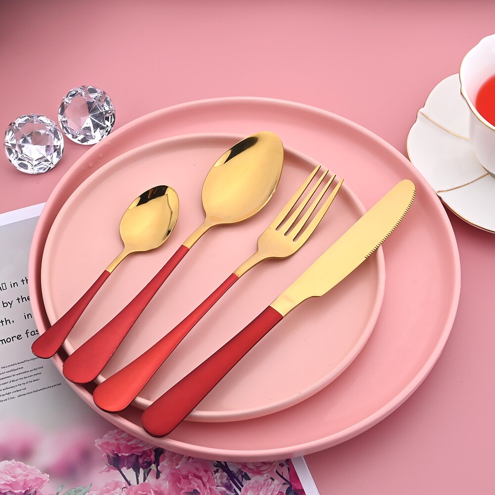 Set di posate in oro rosso 24 pezzi Set di posate in acciaio inossidabile 304 Set di stoviglie da cucina coltello da forchetta cucchiaio Set di stoviglie Set di posate