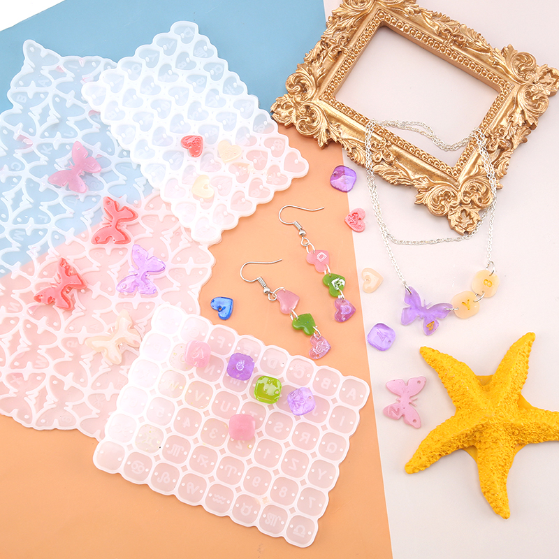 Moldes cuadrados de silicona con forma de corazón, letras y números, dijes, colgante, resina epoxi, molde de cuentas del alfabeto para pulsera DIY, suministros para fabricación de joyas