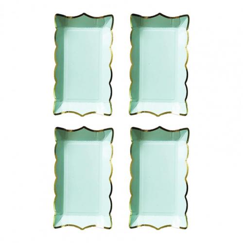 4Pcs/Set Simple Thin Disposable Plate Delicate Craft Convenient Usage Rectangular Cake Fruit Disposable Plate: Mint Green
