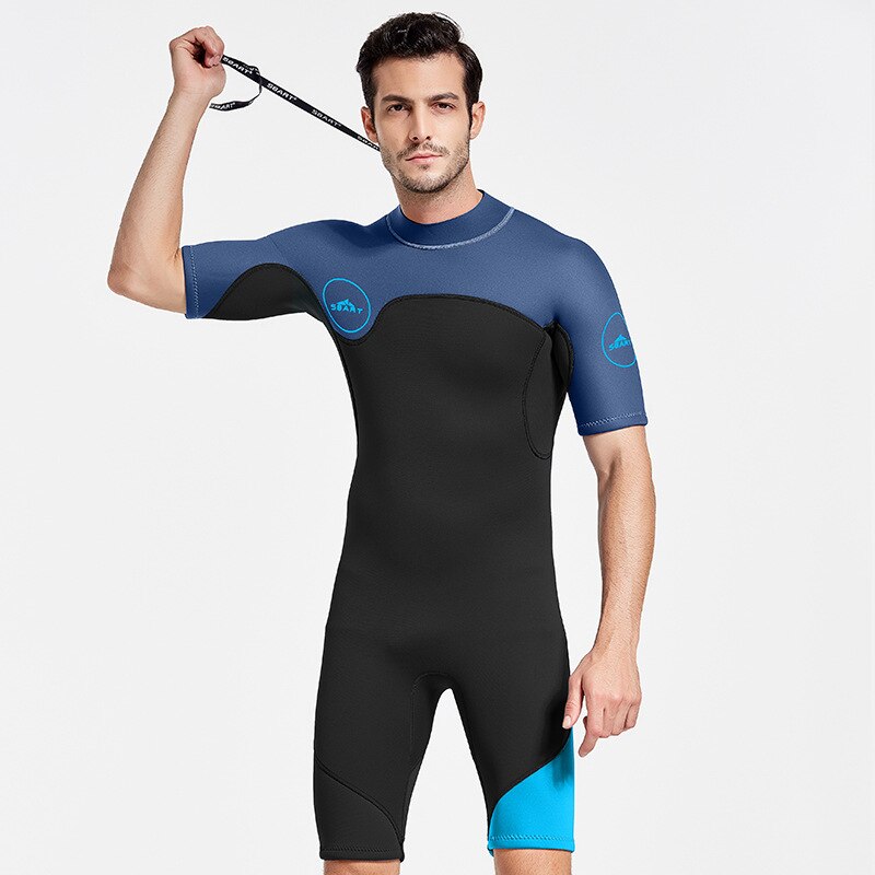 2mm- teiliger shorty-neoprenanzug für herren, ganzkörper-tauchanzug mit kurzen ärmeln, neopren-rückenreißverschluss, einteiler zum schnorcheln, surfen und schwimmen: 1496 / L