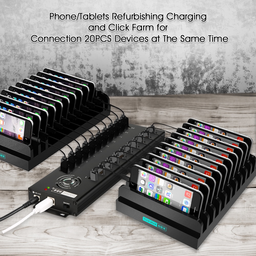 Sipolar 20 Port Industrial Usb Hub Splitter With 1A Each Port Charging and Sync USB 2.0 Hub For Miner Cellphone Tablets- Black