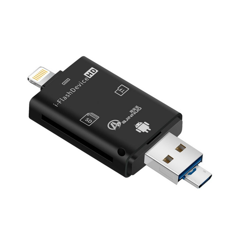 Vmonv-aparelho celular 3 em 1, leitor de cartão sd/sdhc, usb otg, flash, para iphone 8, x, xs, max, xr, ipad, android: Preto